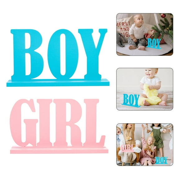 OUNONA 2pcs Gender Reveal Wooden Decor Party Layout Adornment Newborn Gender Sign