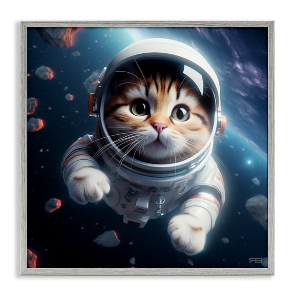 Stupell Industries Contemporary Astronaut Cat in Space Gray Framed Giclee Art, 17 x 17, by RB