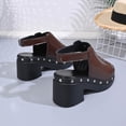 thumbnail image 5 of hoksml Women's Studded Cutout Block Heel Sandals Slingback PU Leather Casual Shoes Black Brown, 5 of 9