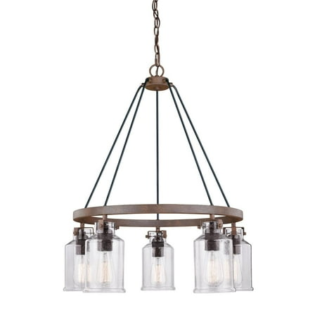 Vaxcel Milone 5 Light Bronze Rustic Wheel Chandelier Clear Glass