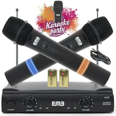 Dual Handheld Wireless Microphone System Genuine EMB Professional Wireless Microphone System Dual Handheld 2 x Mic Cordless Receiver ()