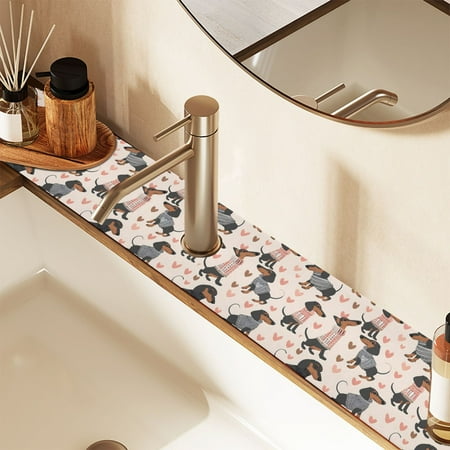 

Faucet Mat for Kitchen Sink 30 Sink Splash Guard Mat Super Absorbent Fast Drying Drain Pad Cute Dachshunds Dog in Clothes