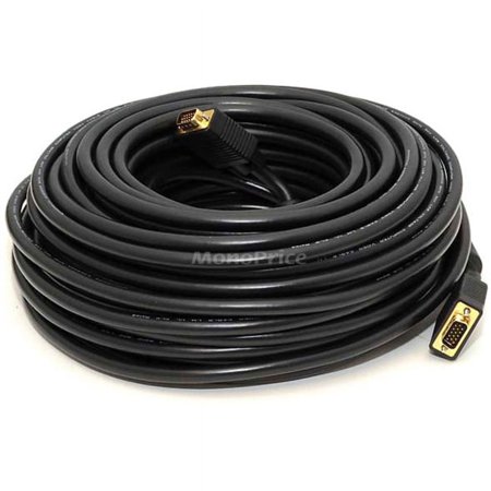 UPC: 0844660035749 | Monoprice Super VGA Cable – 100 Feet – Black | Male to Male With Ferrites For In-Wall Installation | Gold Plated  CL2 Rated