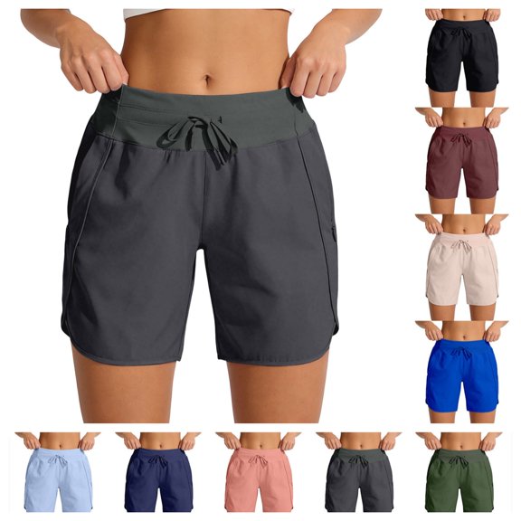 Gpoecd High Waist Workout for Casual Athletic Running with Zipper Pockets Comfort Stretch Sweatpant Shorts Women Plus Size Breathable Capri Sweatpants for Women Grey,XL