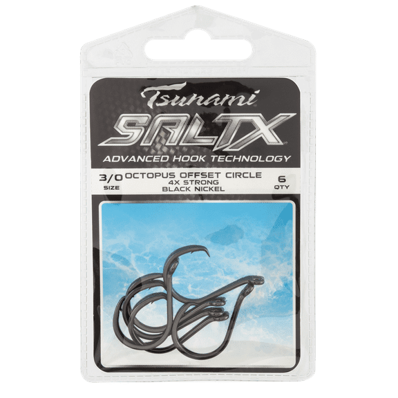 Tsunami SaltX Octopus Offset Circle Hook 4x Strong Black Nickel #1 - 9ct