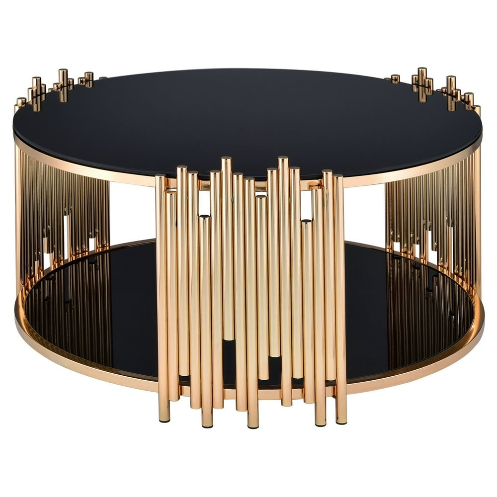 Acme Furniture Tanquin Coffee Table, Black Glass & Gold