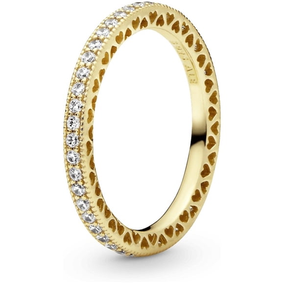 Anillo Pandora Corazones Brillantes Recubrimiento En Oro 14K 167076Cz | Talle 58 | Baño De Oro 14K | Joyería De Lujo Para Mujer | Ideal Para Regalo Elegante | Compatible Con Charms Pandora