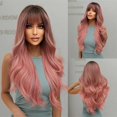 thumbnail image 2 of Pelucas sintéticas onduladas con flequillo para mujer, peluca larga de color rosa degradado, cabello falso para fiesta de Cosplay, fibra resistente al calor, 2 of 4