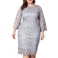thumbnail image 3 of GORHGORH Women Plus Size Dress Lace 3/4 Sleeve Round Neck Solid Color Wedding Dinner Party Ball Gown, 3 of 4