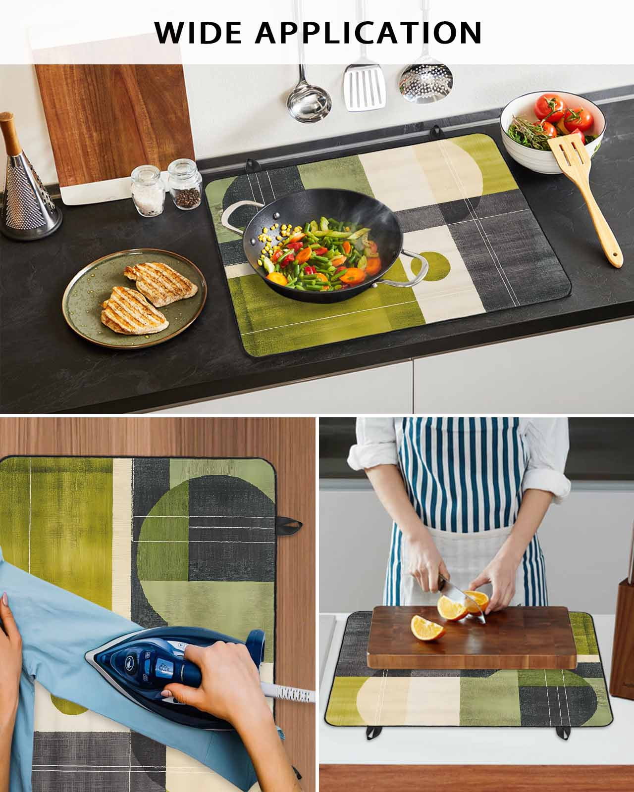 nqOlkjepod Large Induction Cooktop Protector Mat 24"x21", Geometric Green Stove Top Covers for Electric Stove, Middle Century Simple Abstract Art Stove Burner Cover Mats, Glass Top Stove Cover