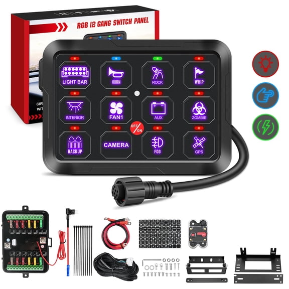 Nilight 12 Gang Switch Panel 12V 24V Universal Circuit Control Relay System with RGB Backlight Fuse Relay Wiring Harness Automatic Dimmable ON Off LED Switch Pod for Car Pickup Truck Camper SUV