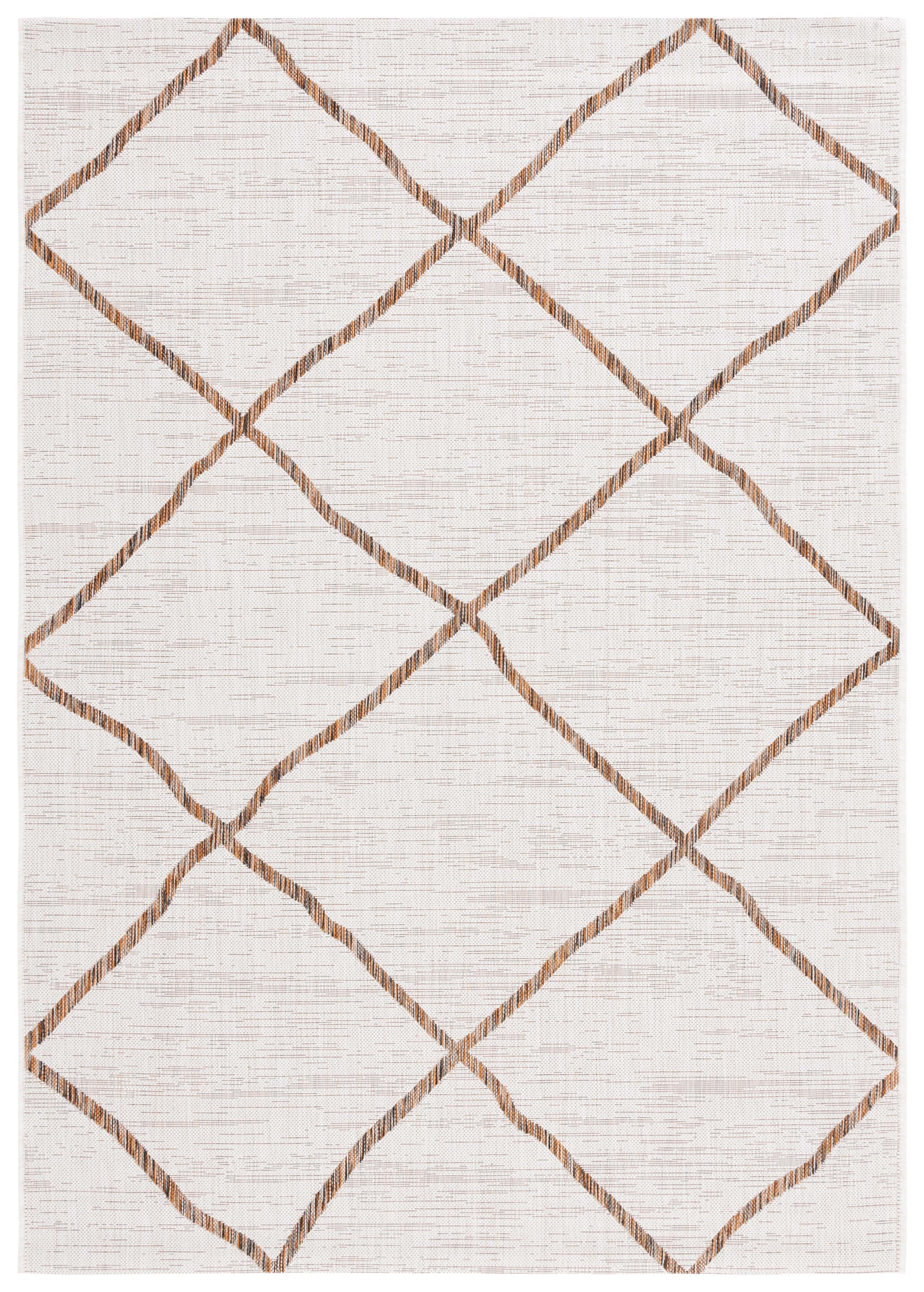 SAFAVIEH Courtyard Cohen Diamond Indoor/Outdoor Area Rug, Ivory/Brown, 4' x 5'7"