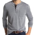 thumbnail image 1 of Camisa de manga larga ajustada para hombre, de color gris claro, con cuello redondo y detalle de botones, ideal para la oficina, para otoño, 1 of 5