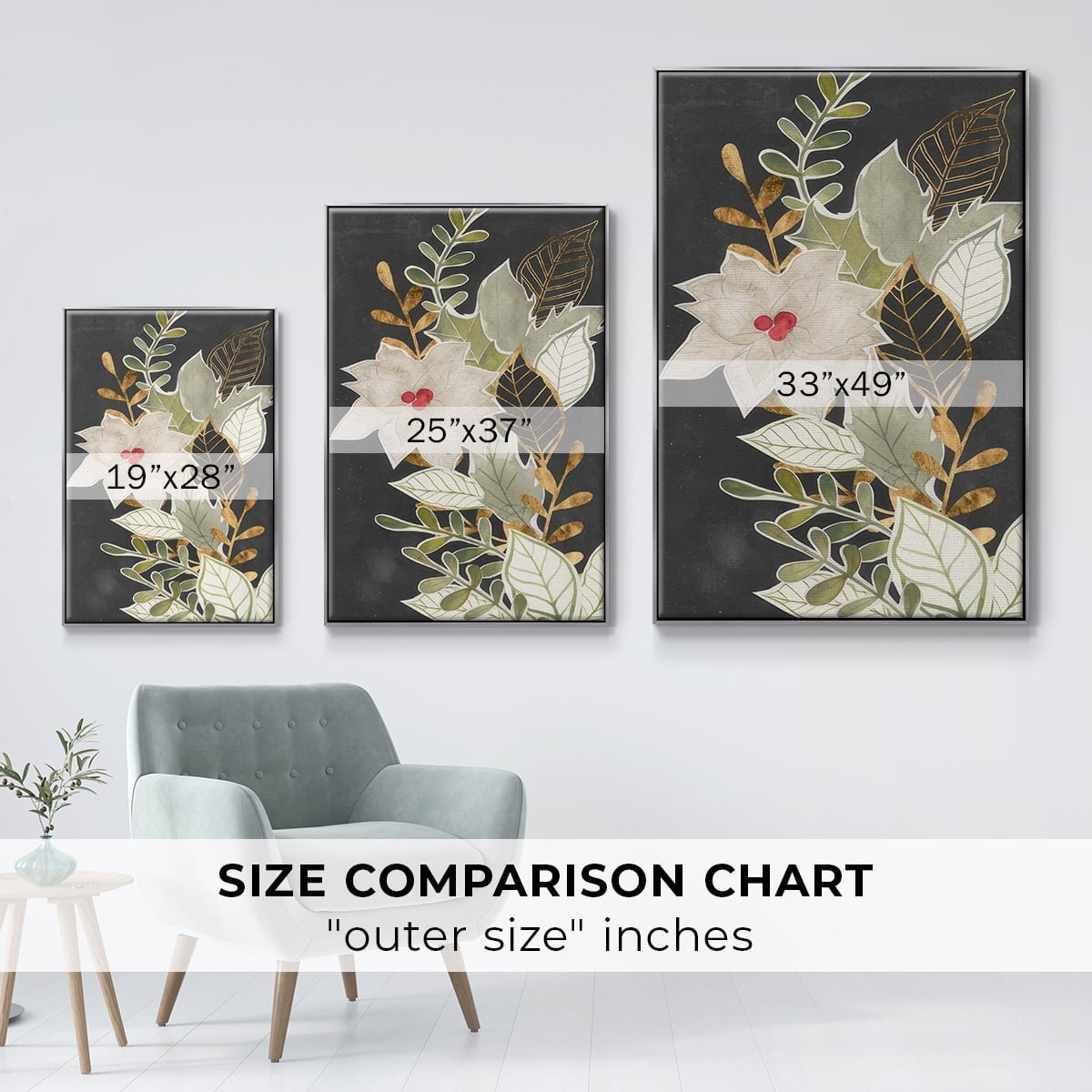 Gilded Christmas Collection B - Framed Gallery Wrapped Holiday Canvas - 25 x 37 - Silver Frame