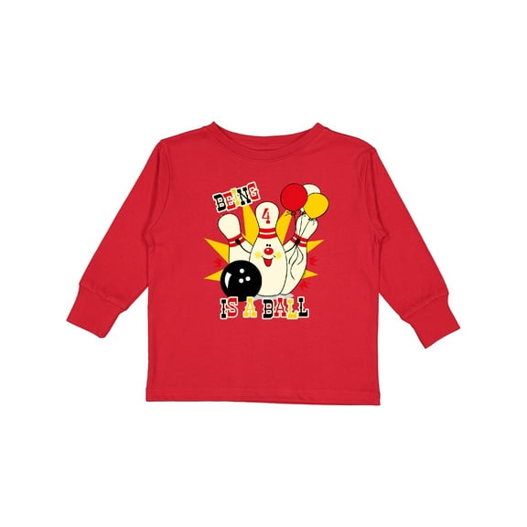 Inktastic Cute Bowling Pin 4th Birthday Boys or Girls Long Sleeve Toddler T-Shirt