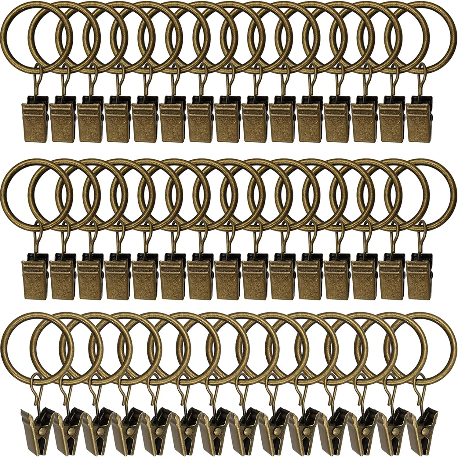 44 Pack Curtain Rings with Clips, Curtain Clip Rings Hooks, Bow Hanger Clips for Hanging Drapery Drapes Bows, Ring 1 inch Interior Diameter, Fits up to 5/8\