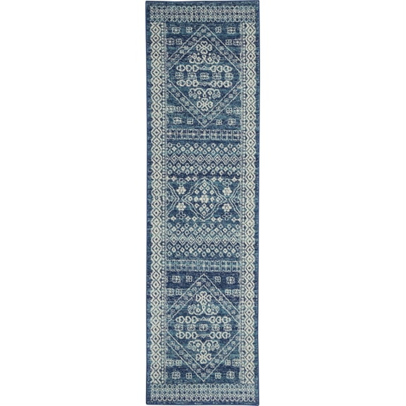 HomeRoots 385603 2 x 8 ft. Navy Blue & Ivory Persian Motifs Runner Rug