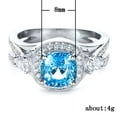 thumbnail image 5 of 8*8mm Women's Luxury Aquamarine Blue Band 925 Silver Hollow Jewelry Ring Wedding, 5 of 5