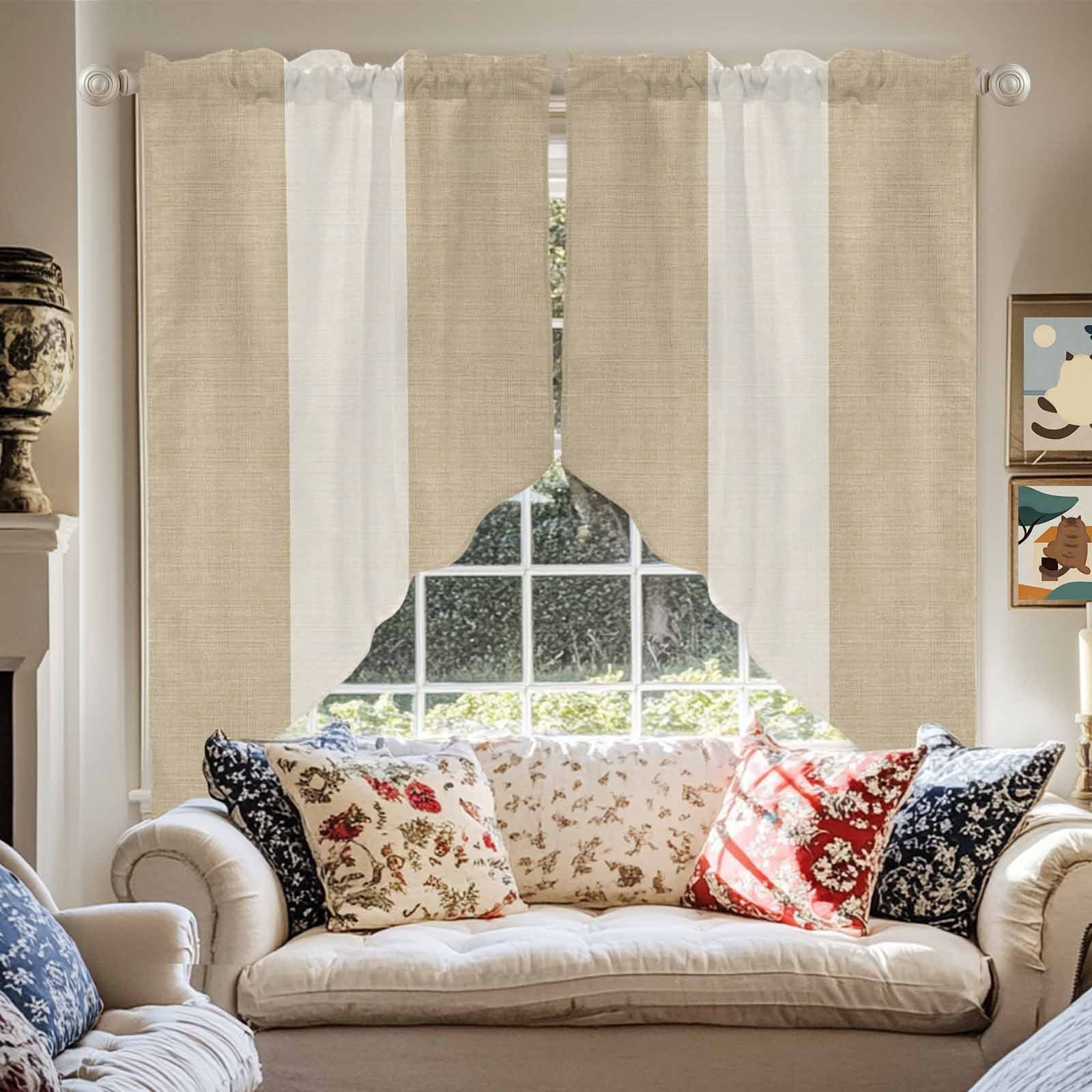 Country Retro Swag Valances for Windows 2 Pack Vintage Linen Texture Swag Kitchen Curtains 45 Inches Long Rod Pocket Short Window Treatment for Kitchen Bathroom 36"x45"