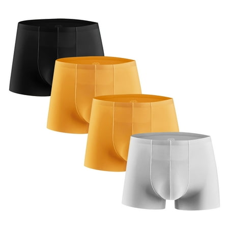 Extra Savings Men s 4PC Ice Silk Traceless Quick-Dry Loose Breathable Elastic Exercise Home Underwear Comfortable Flat Angle Briefs for Christmas|100%Polyester Gold Sopatenor