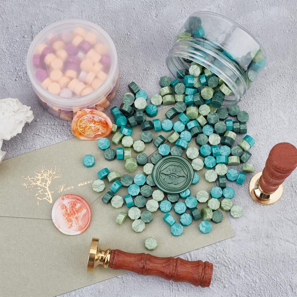 DIY Scrapbook Making Kits Including Sealing Wax Particles Vintage Seal Stamp & Wax Sticks Melting Spoon Paper Envelope Candle Mixed Color 9mm 2 colors 210pcs/color 420pcs