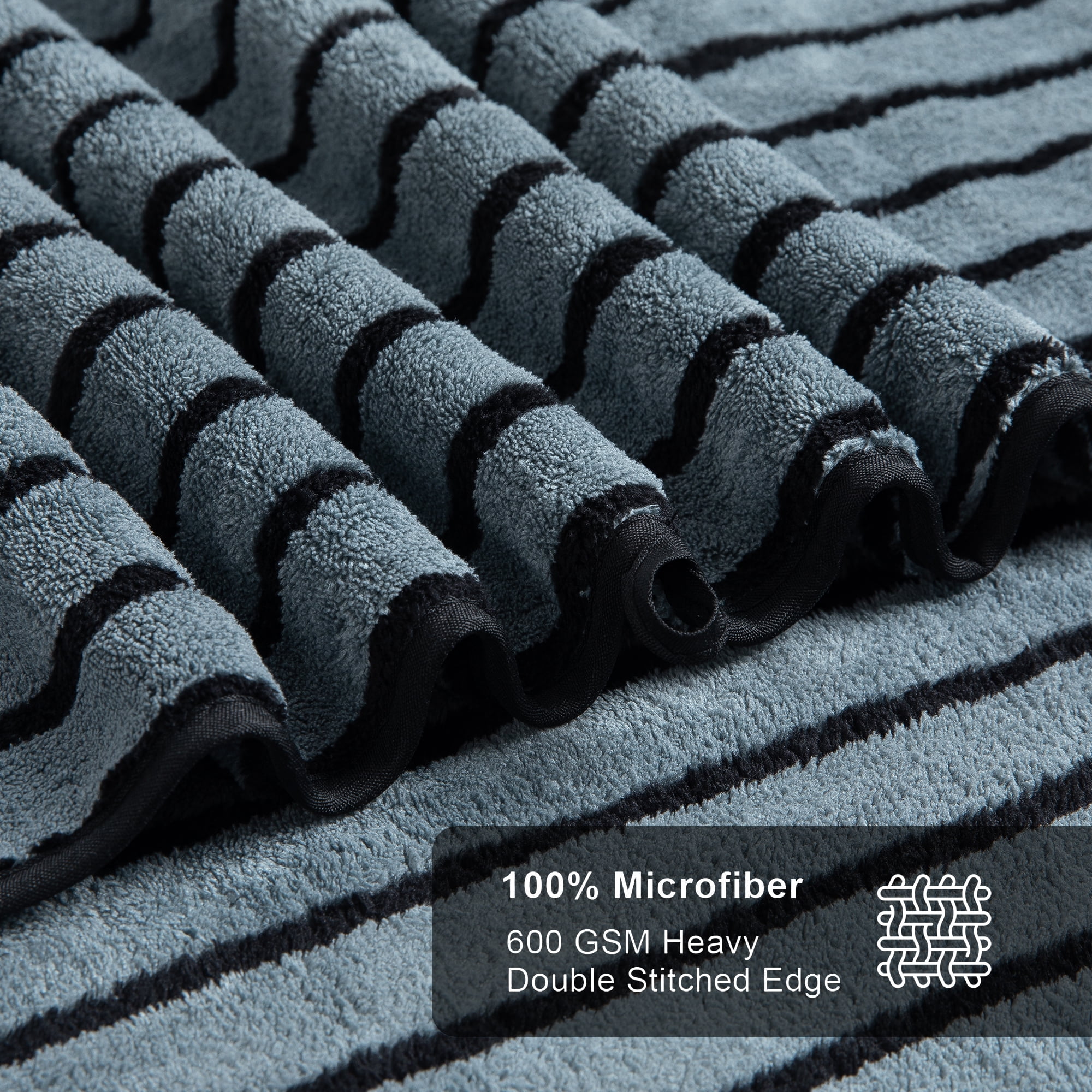 Jessy Home 4 Pack Black Bicolor bar Stripe Large Bath Towels Set Oversized Bath Sheet Soft Towel Set