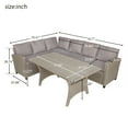thumbnail image 5 of Sectional Patio Conversation Dining Set, SEGMART Newest 3 Pieces Modular Wicker Furniture Set with Removable Cushions & Dining Square Wood Top Table for Porch, Backyard, 705lbs, Brown, S7026, 5 of 7