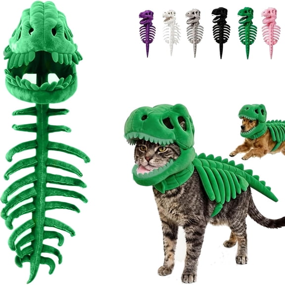 Pet Dinosaur Skeleton Costume, Soft Plush T Rex Style Halloween Outfit for Medium and Large Dogs and Cats, Wearable Dino Apparel for Parties, Photo Props, Dress Up and Seasonal Events