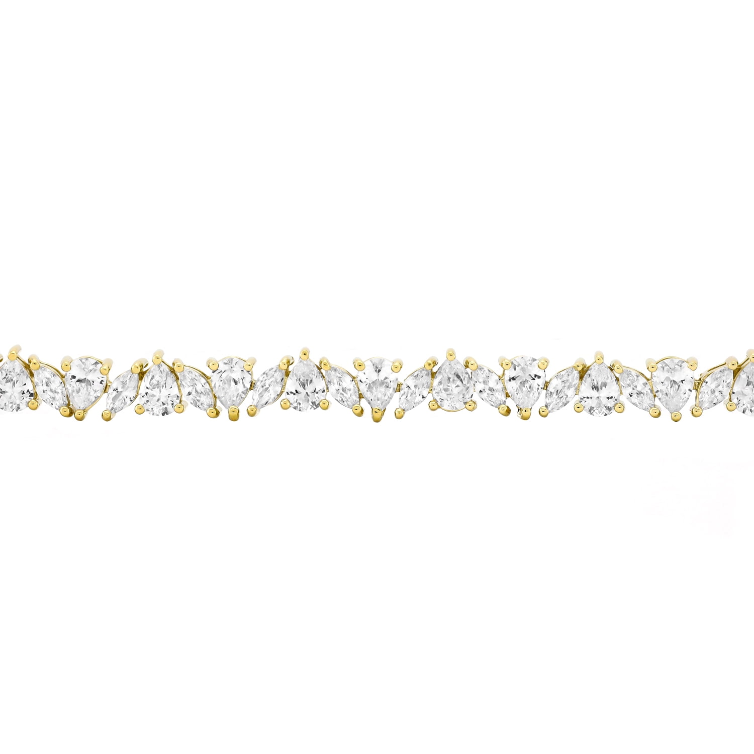 Brilliance Fine Jewelry Women’s 14K Gold Plated .925 Sterling Silver Simulated Marquise and Pear White Diamond Bracelet, 7.25"