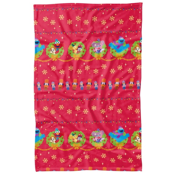 Sesame Street Furry Friends Forever Blanket, 36'x58' Wreath Pattern Fleece Blanket