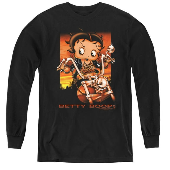 Betty Boop Sunset Rider Youth Long Sleeve T-Shirt Tee Black