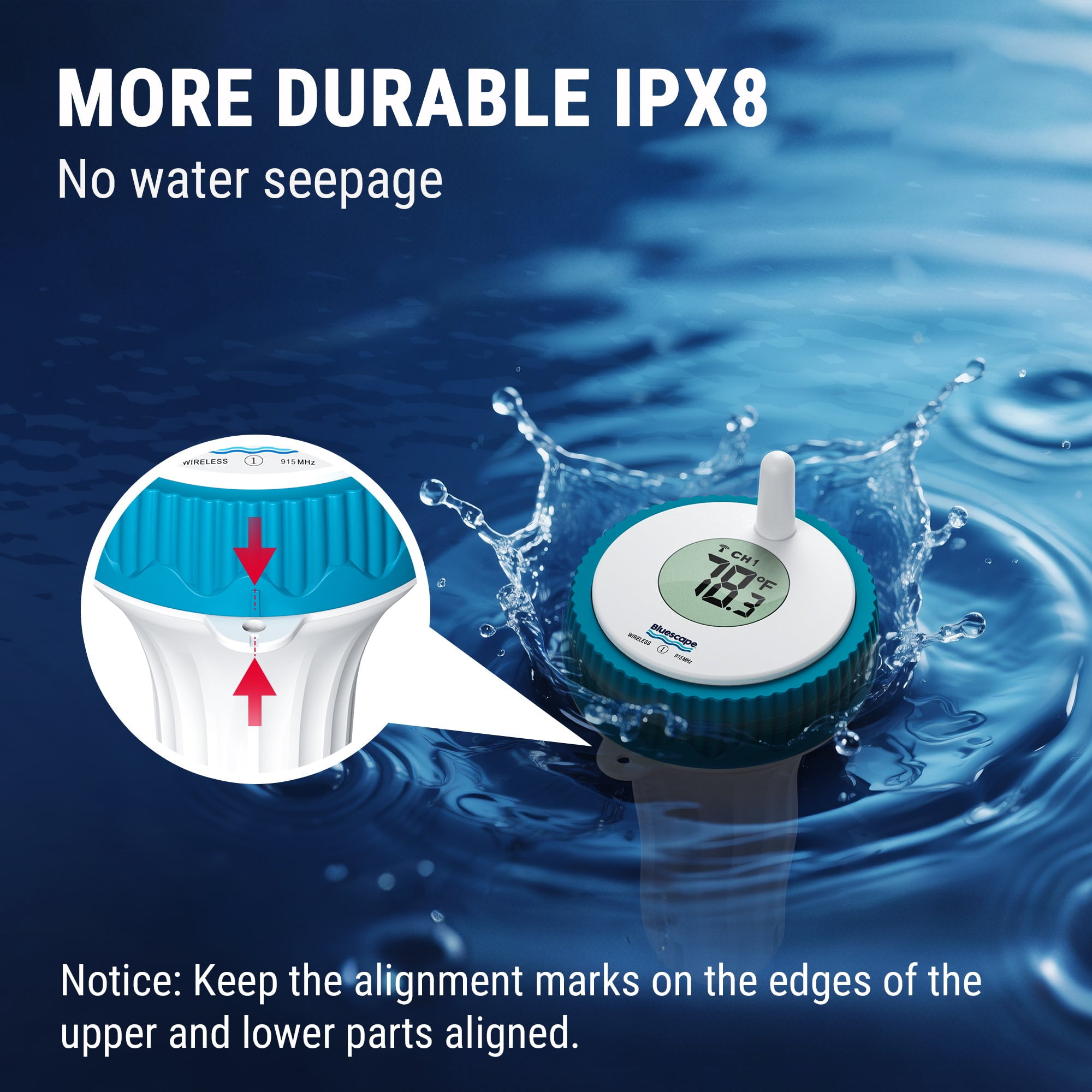 Bluescape Wireless Digital Pool Thermometer with IPX8 Waterproof Design and 500FT Range