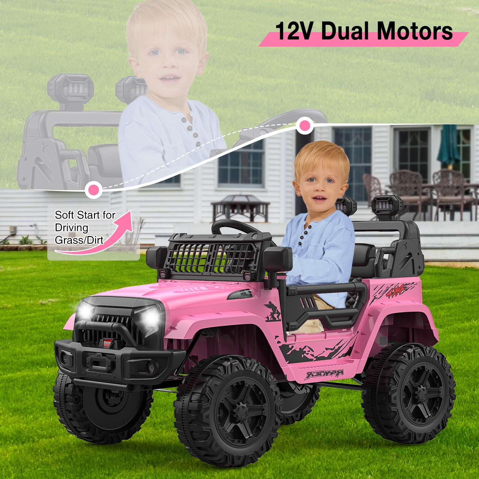 CazToi 12V Kids Ride On Truck Toddlers Battery Powered Electric Vehicle with Remote Control Ride On Toy Car for Boys Girls 3-8