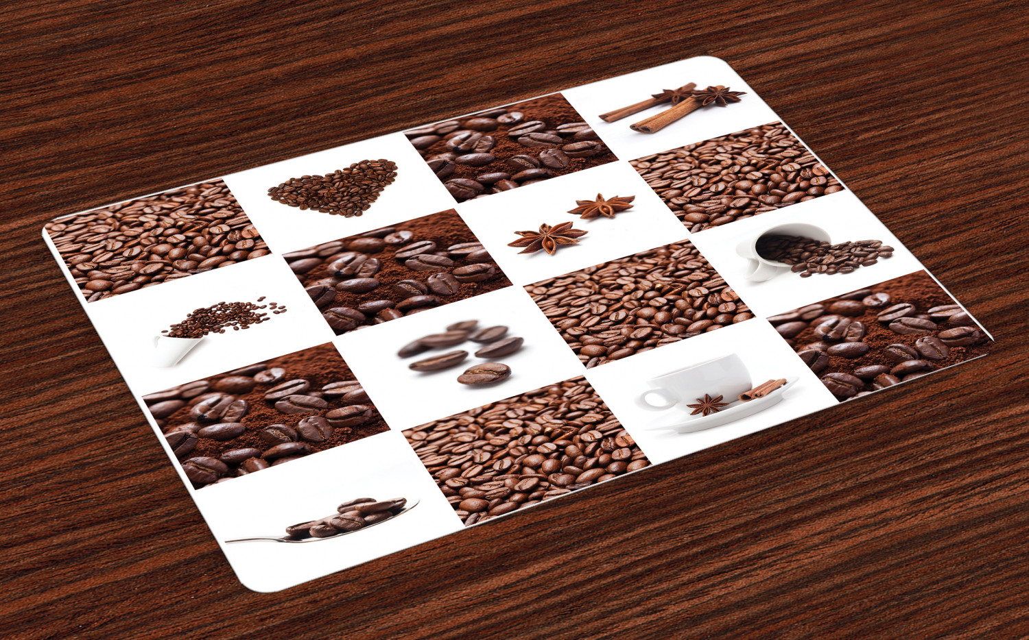 Kitchen Placemats Set of 4 Coffee with Roasted Beans Concept Collage