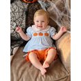 thumbnail image 6 of RUINIXCW Toddler Baby Girl Halloween Outfit Infant Baby Girls Summer Fall Clothes Pumpkin Embroidery Short Sleeve Doll Collar Striped Babydoll Shirt Tops and Shorts Set, 6 of 8