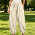 thumbnail image 2 of Women's Polyester High Waist Loose Jogger Pants, Breathable Cuffed Ankle Side Pocket Trousers, Relaxed Loungewear Bottoms for Travel Daily Errands | TruHer,Beige L, 2 of 7