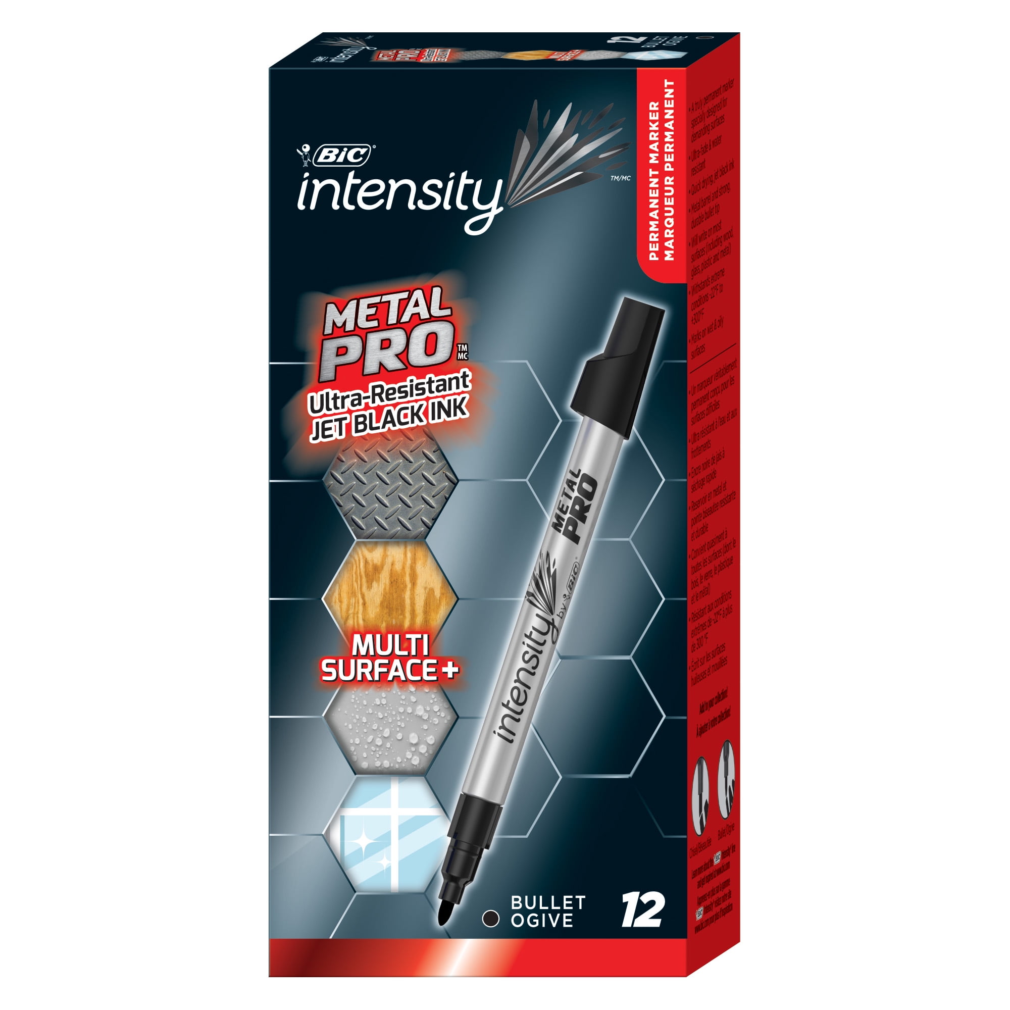 BIC Intensity Metal PRO Permanent Marker, Fine Point, Black, 12 Count