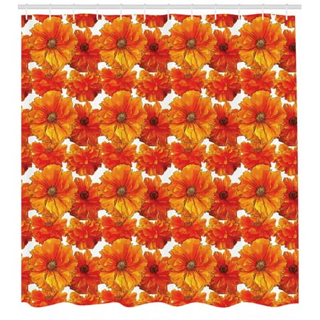 Orange Shower Curtain Set Big Bright Flourishing Bohemian Poppies