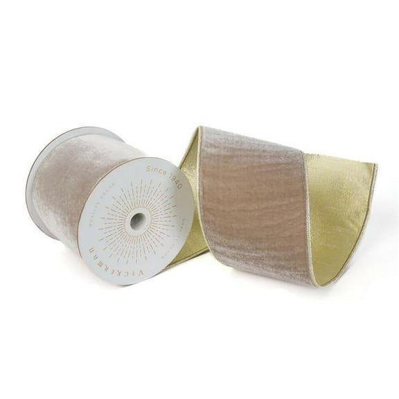 Vickerman QK242325 4 in. x 10 Yards Champagne Velvet Back Wired Ribbon