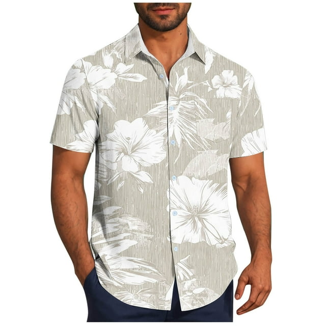 YanHoo Beach Hawaiian Shirts for Men Short Sleeve Men's Collared Button-Down Hawaiian Style Beach Shirts