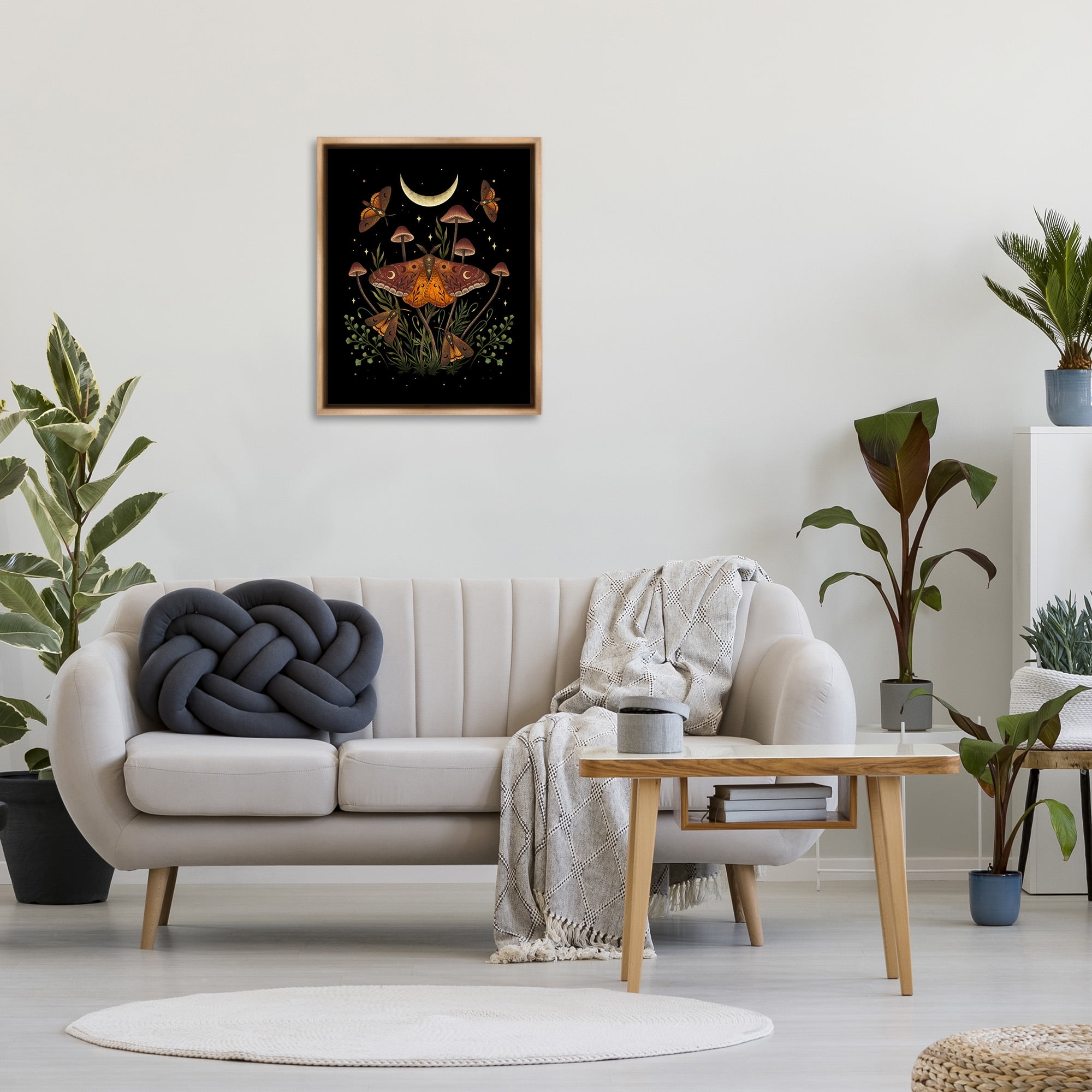 Stupell Industries Astral Moth & Moon Animals & Insects Painting Brown Floater Framed Canvas Art Print Wall Art, 25 x 31