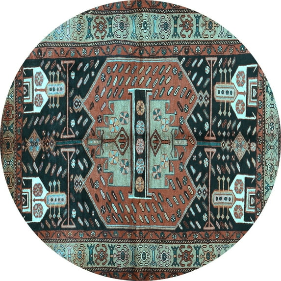 Ahgly Company Indoor Round Abstract Light Blue Contemporary Area Rugs, 3' Round