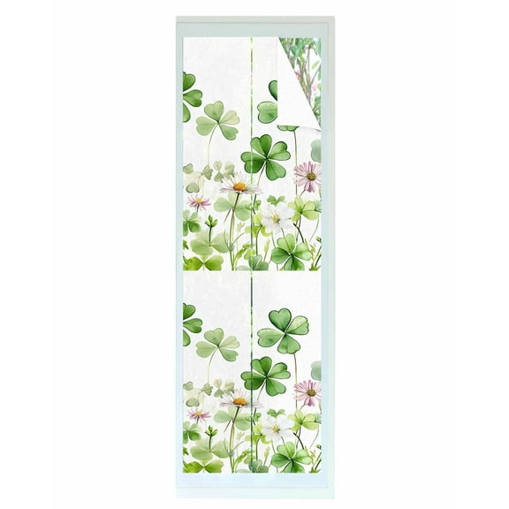 Window Privacy Film Green Lucky Clovers Stained Glass Window Film Decorative Sun Block Window Cover Summer Botanical Leaves Window Clings Static Adhesive Sticker for Bathroom 29.5"x118"