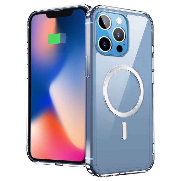 Bemz Phone Case for iPhone 15 Pro Max with Magnetic Charging Ring (MagSafe Compatible) Slim Shock Absorbent Durable Silicone Armor Bumper Cover (Clear)