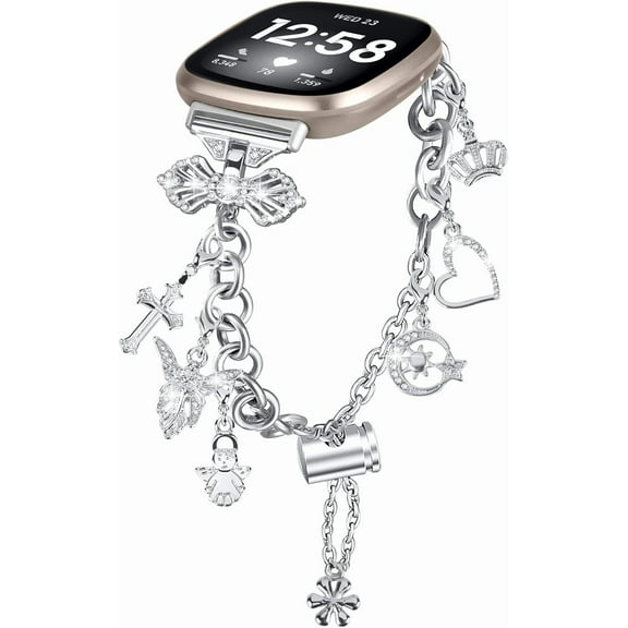 REQO Bling Diamond Wristband Compatible with Fitbit Versa 4/Sense 2 Bracelet for Women, Dressy Metal Wristbands Strap Accessories Bling Rhinestone Watch Band for Fitbit Versa4 Sense2 Band