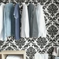 thumbnail image 3 of NuWallpaper Ariel Black and White Damask Vinyl Peel And Stick Wallpaper, 216-in by 20.5-in, 30.75 sq. ft., 3 of 7