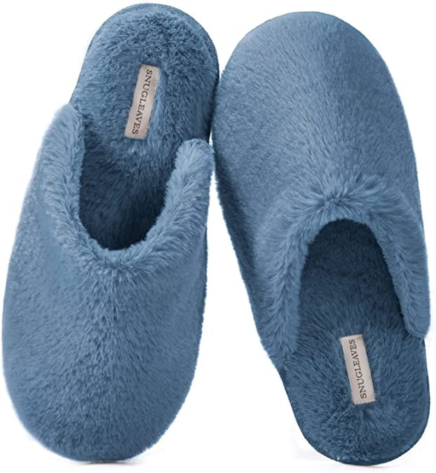Snug Leaves Women's Fuzzy House Memory Foam Slippers Cute Furry Leopard ...