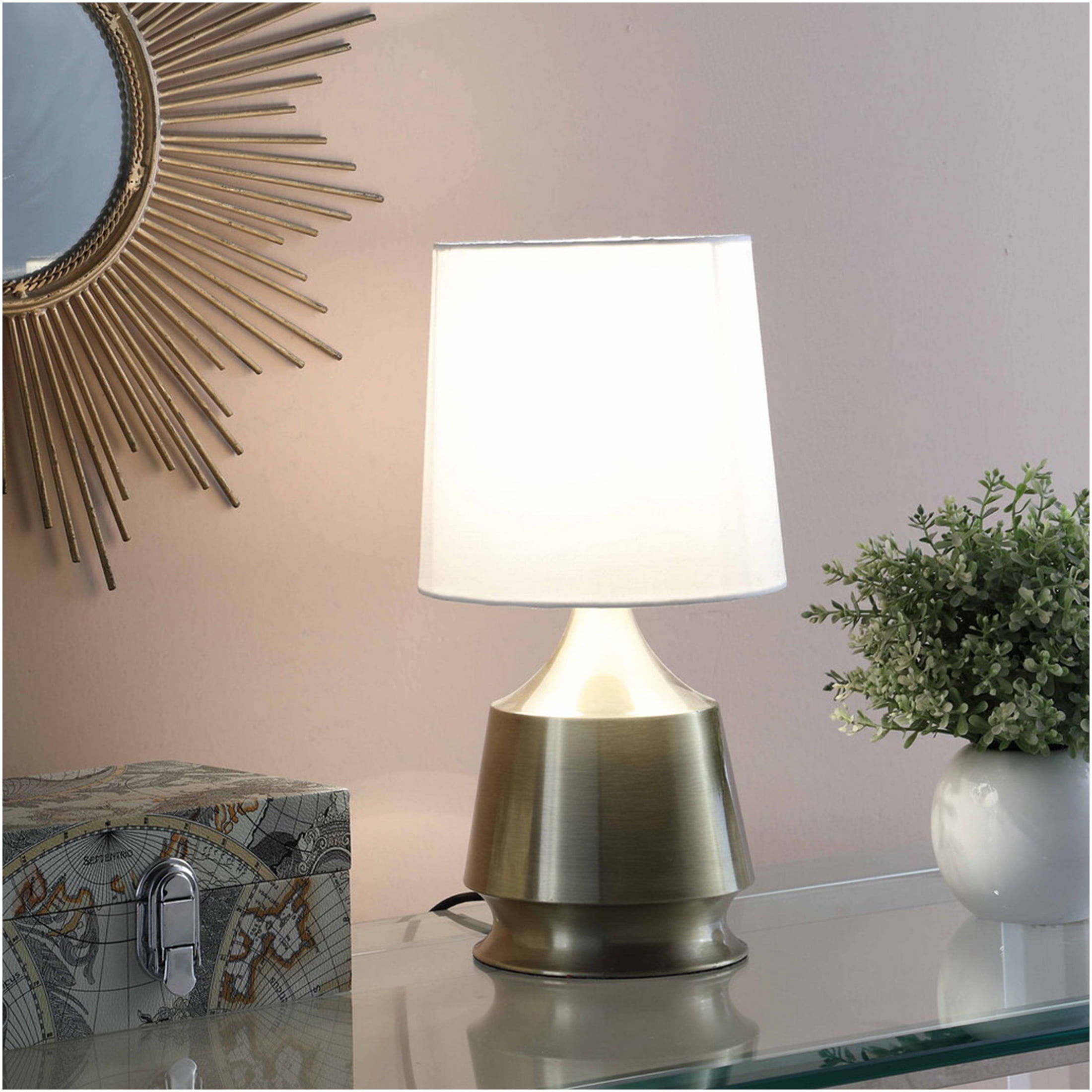JERFIT 14" Table Lamp, Antique Brass Metal Base with White Drum Shade, Inline On/Off Switch, UL Listed, for Living Room Bedroom Office