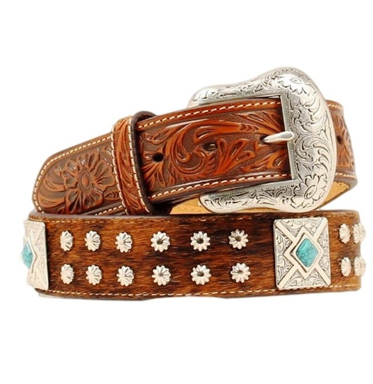 Nocona - Nocona Western Belt Mens Hair Square Concho Brown Turquoise ...