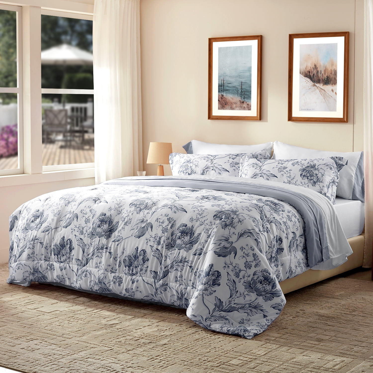 Bedtreat Twin Comforter Sets,5-Pieces Reversible Bedding Sets,Bed in a Bag with Comforter,Flat Sheet and Fitted Sheet,Pillowcase & Sham,Lisse,Blue Mirage